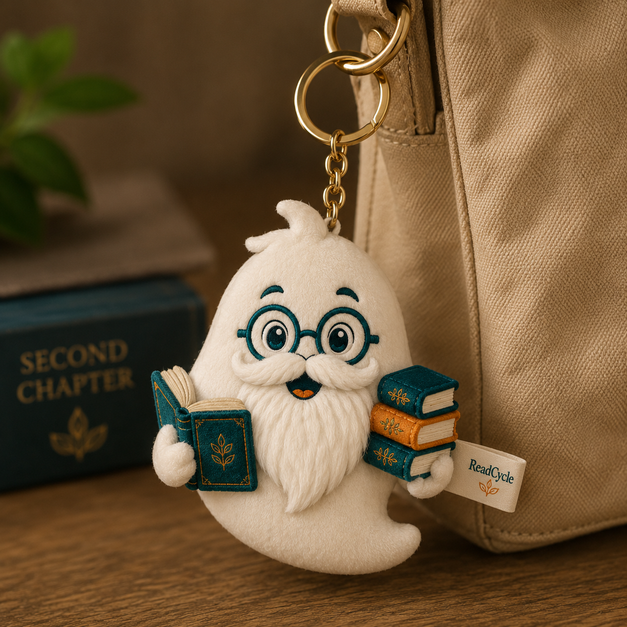 ReadCycle keychain with the ghost mascot