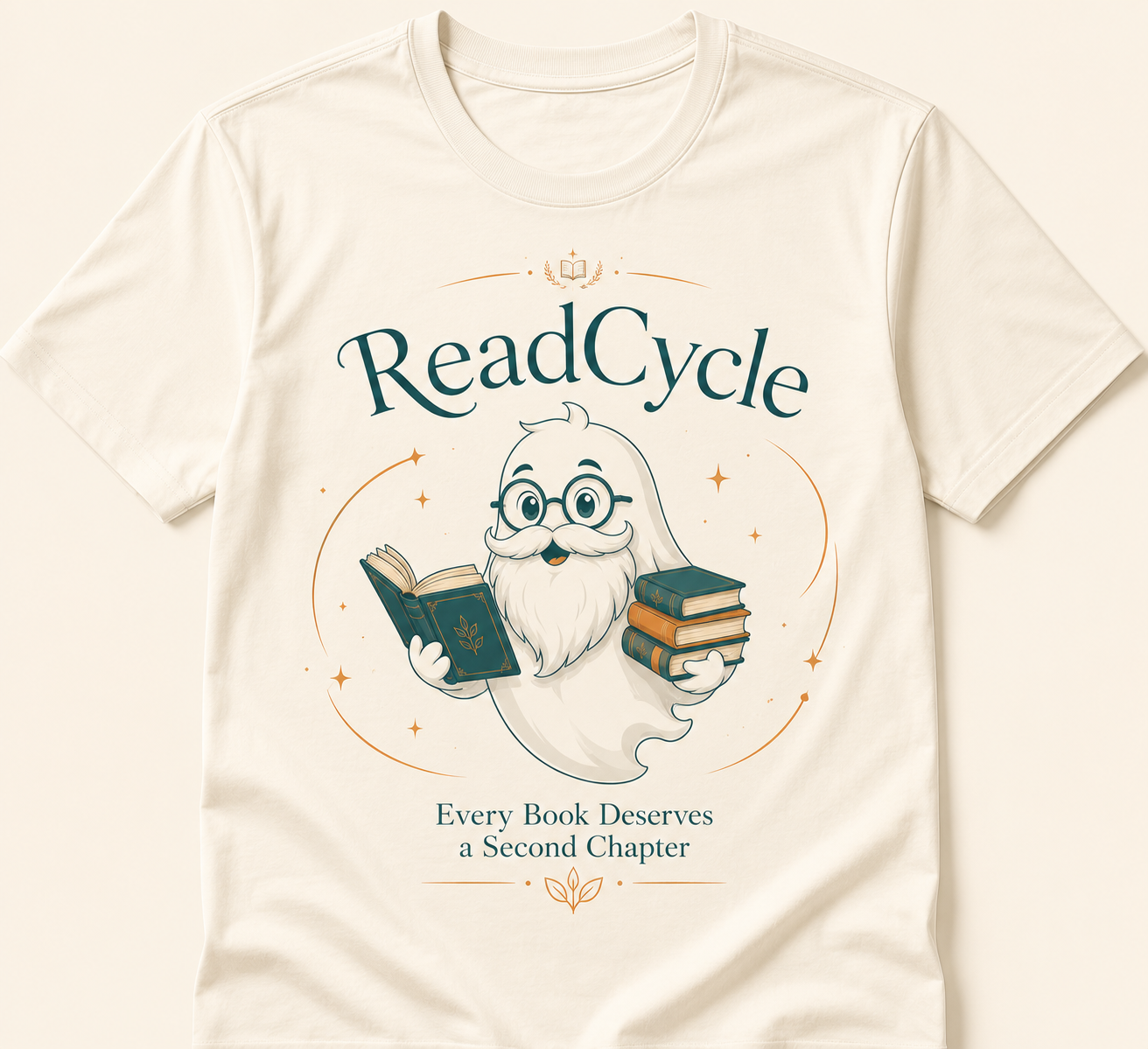 ReadCycle T-shirt featuring the ghost mascot